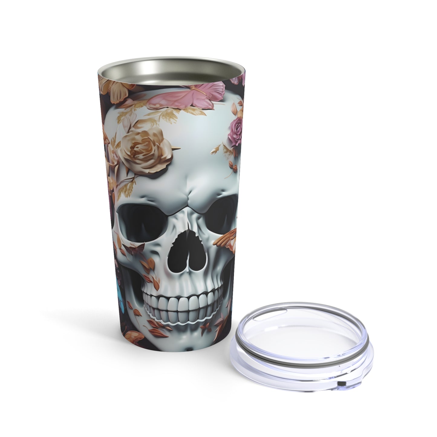 Skull and Butterfly 1 Skinny Steel Tumbler with Straw, 20oz