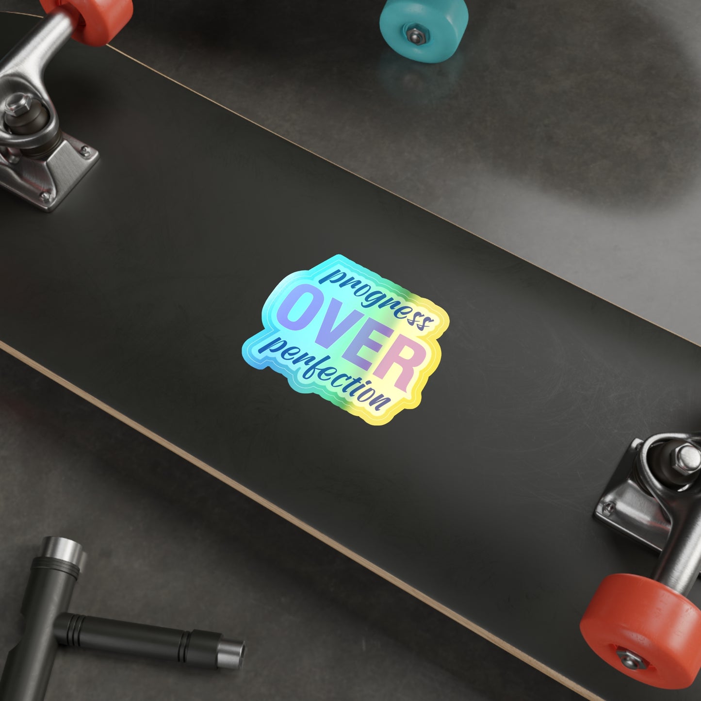 Holographic Die-Cut Stickers | 'Progress Over Perfection' Motivational Decals for Teens & Adults