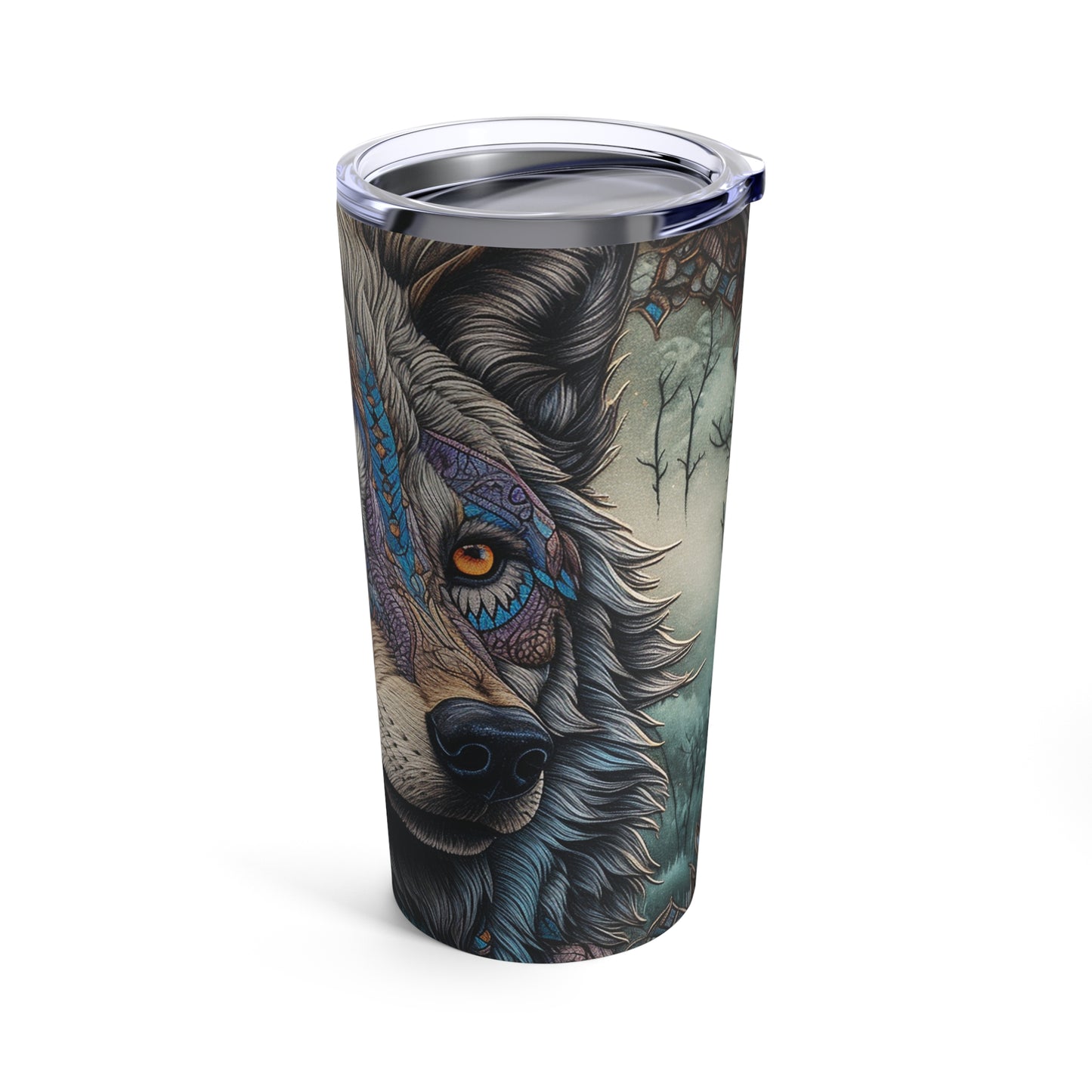Wolf Skinny Steel Tumbler with Straw, 20oz