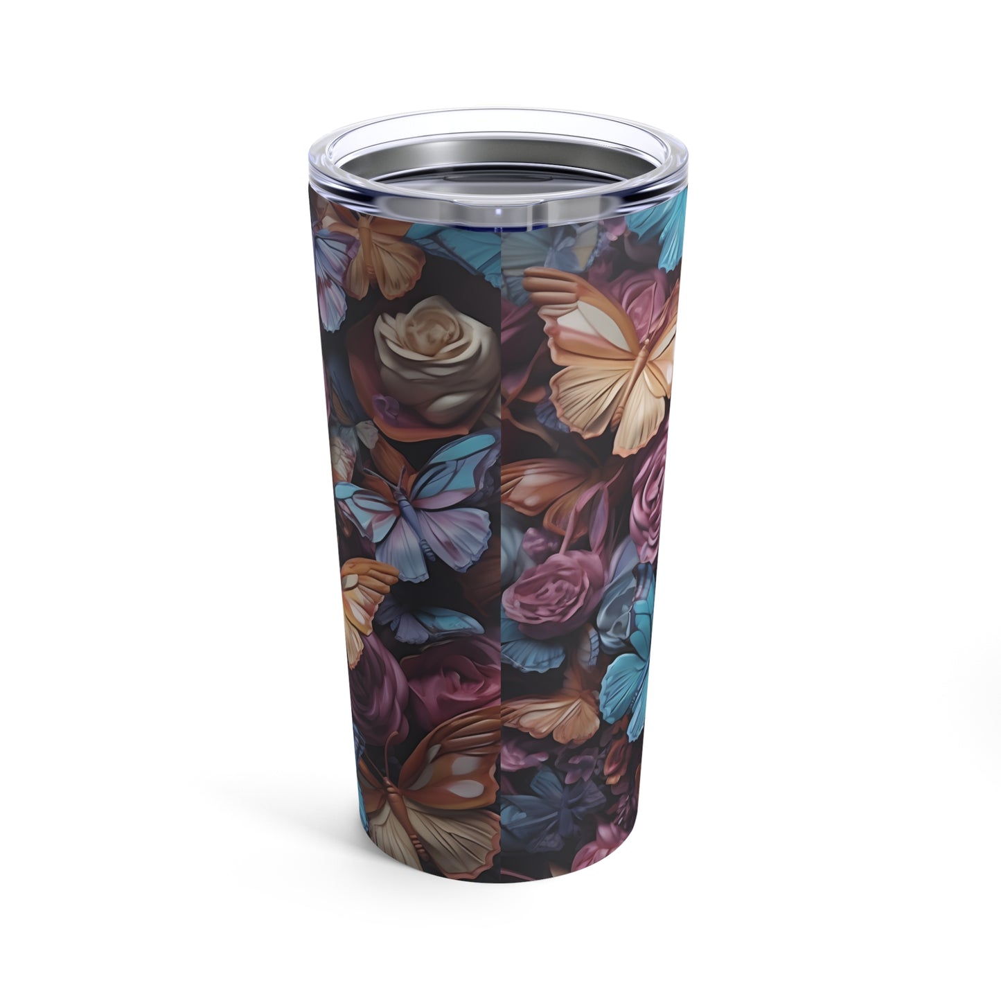 Skull and Butterfly 1 Skinny Steel Tumbler with Straw, 20oz
