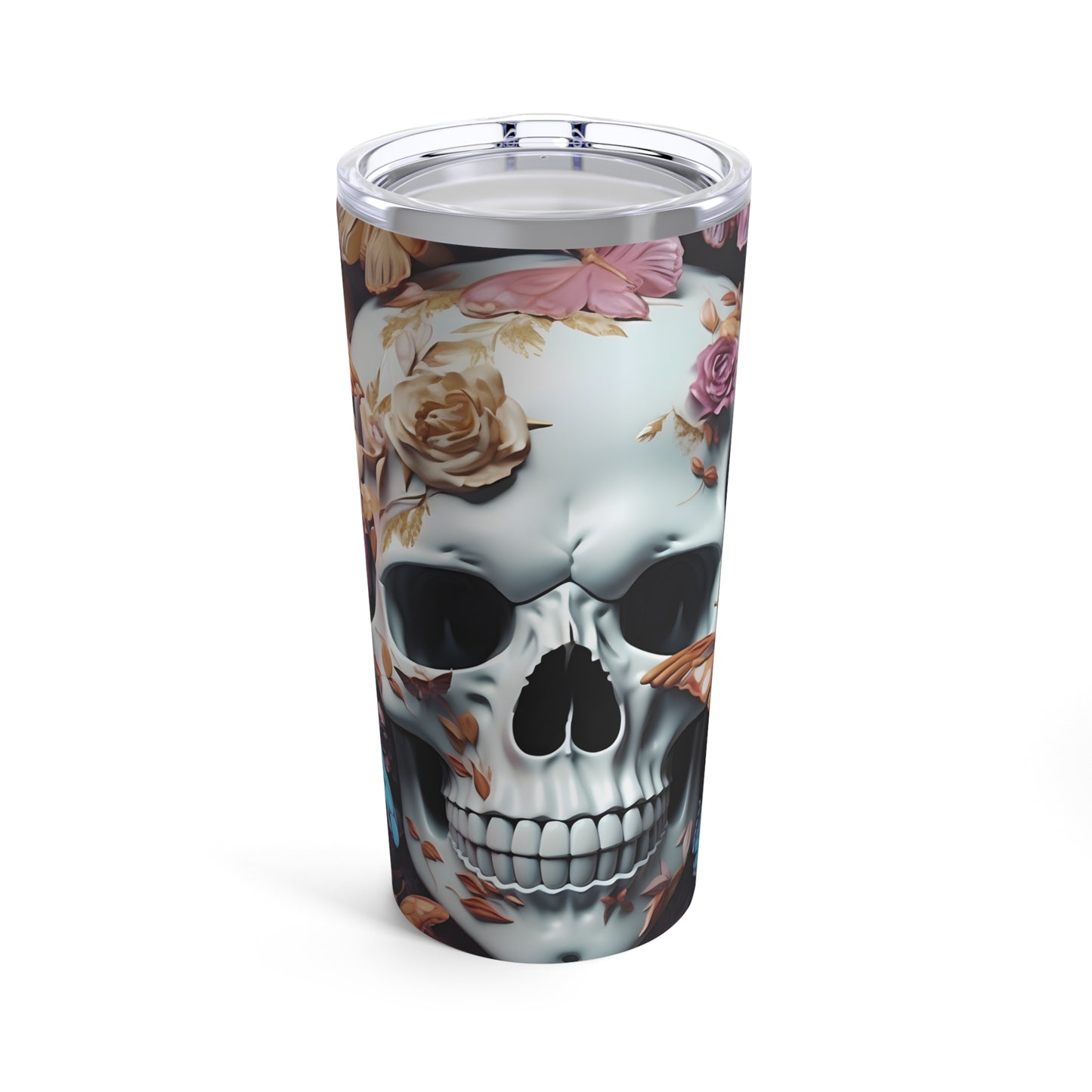Skull and Butterfly 1 Skinny Steel Tumbler with Straw, 20oz
