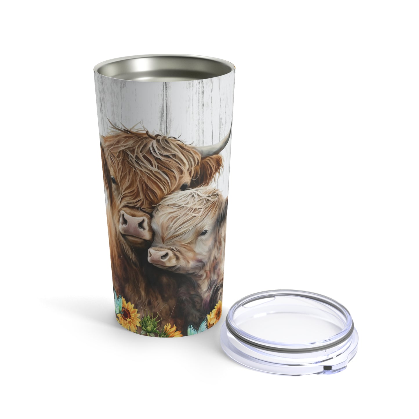 Highland Cow sunflower Skinny Steel Tumbler with Straw, 20oz