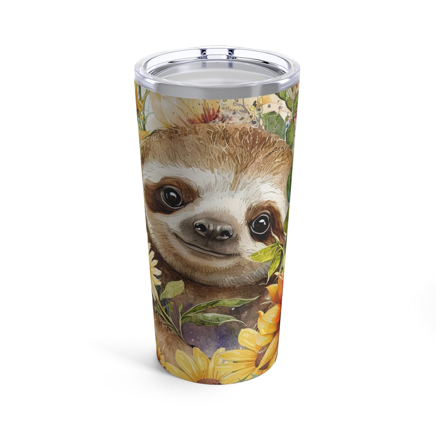Sunflower Sloth Skinny Steel Tumbler with Straw, 20oz
