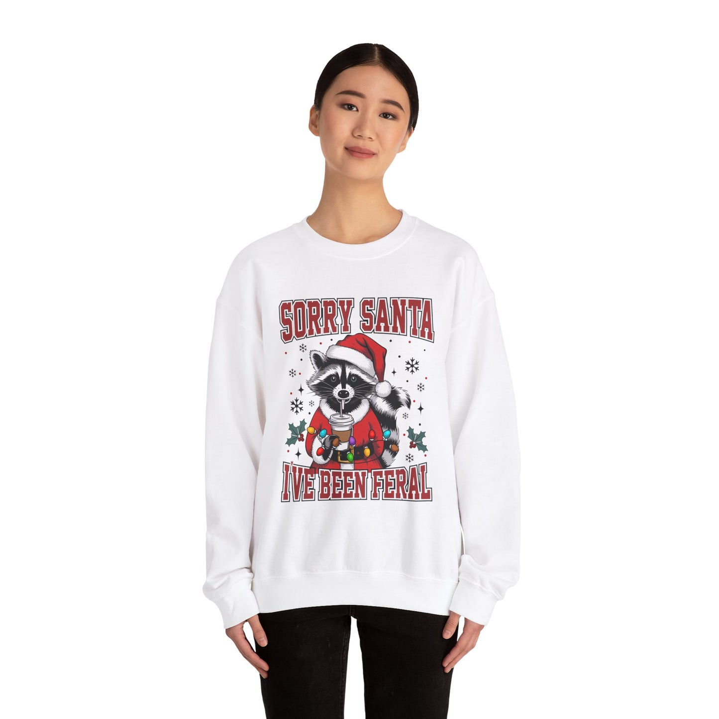 Funny Feral Raccoon Christmas Sweatshirt - Sorry Santa Unisex Crewneck