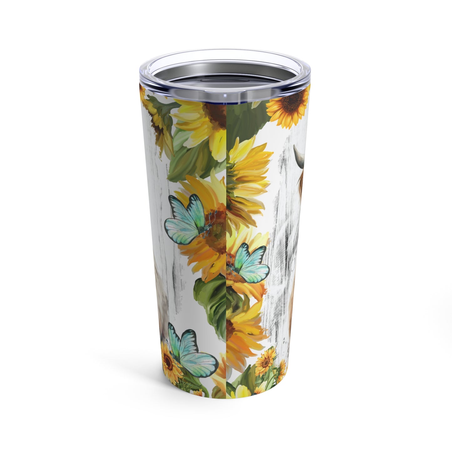 Highland Cow sunflower Skinny Steel Tumbler with Straw, 20oz