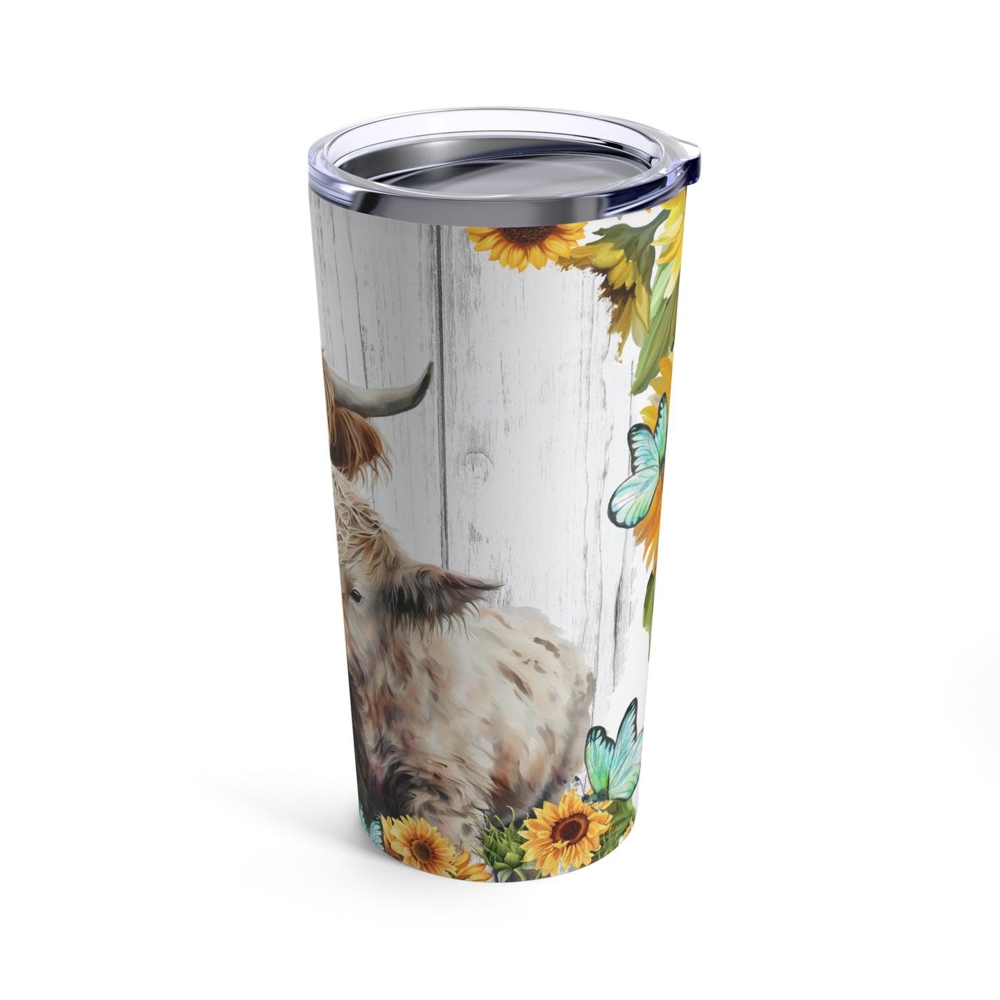 Highland Cow sunflower Skinny Steel Tumbler with Straw, 20oz