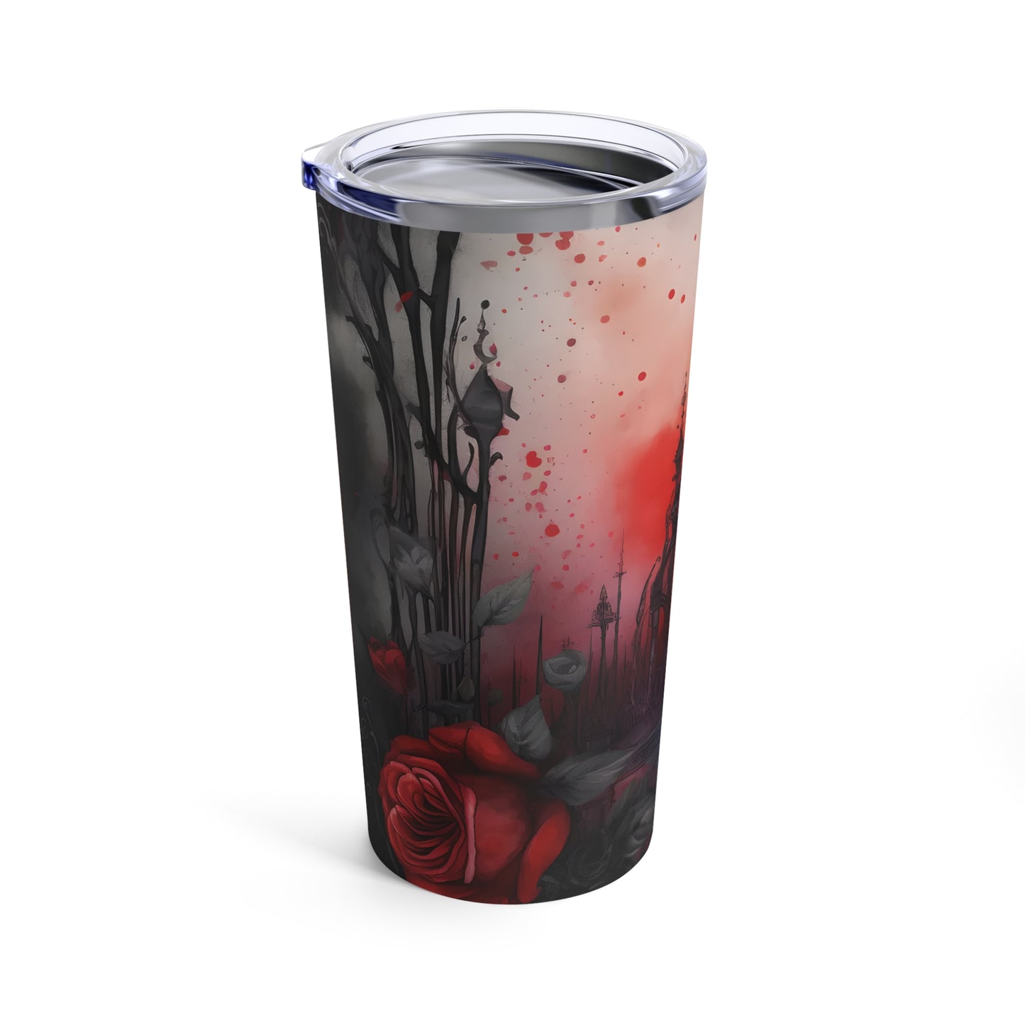 Gothic Red Rose Skinny Steel Tumbler with Straw, 20oz
