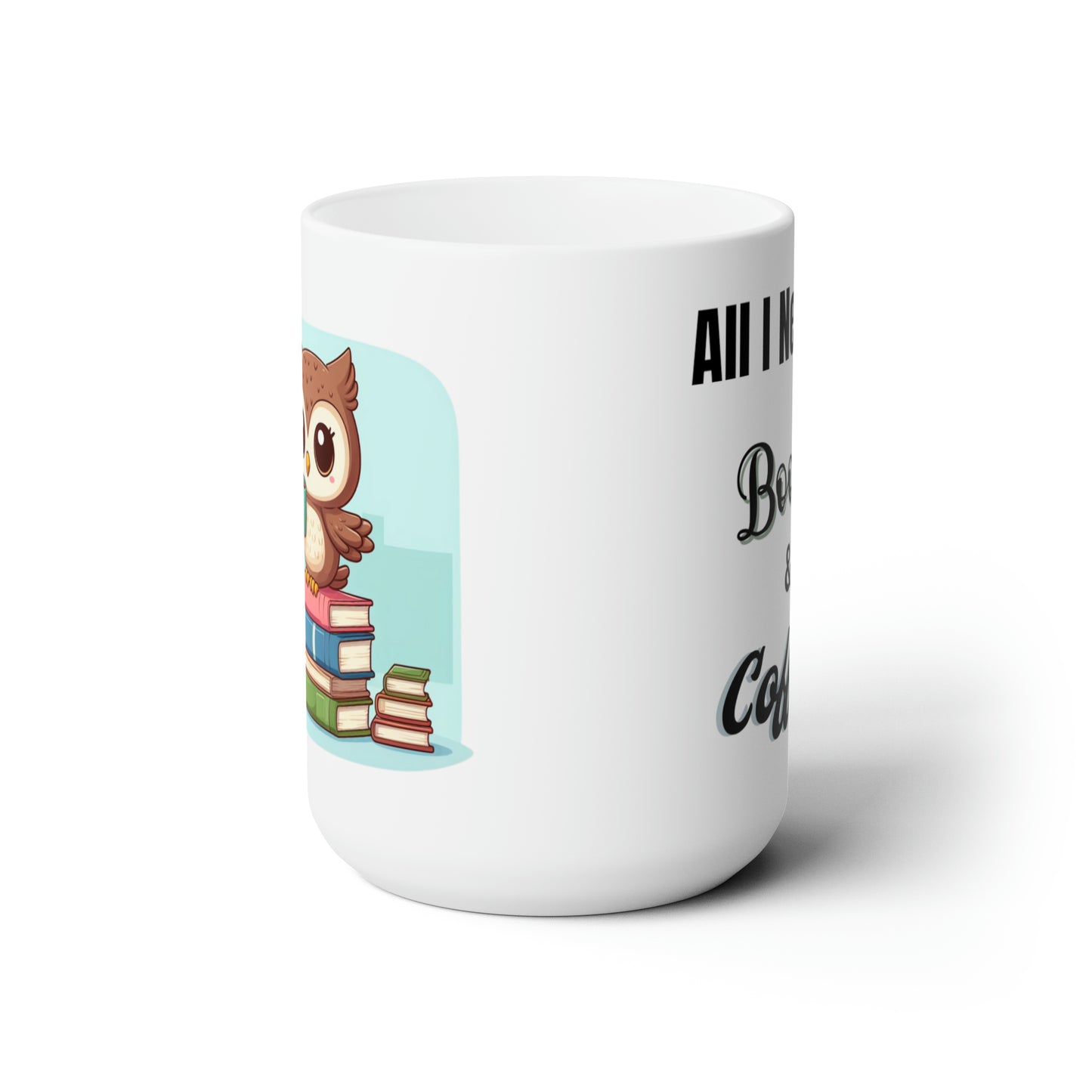 Books and Coffee Owl Ceramic Mug 15oz