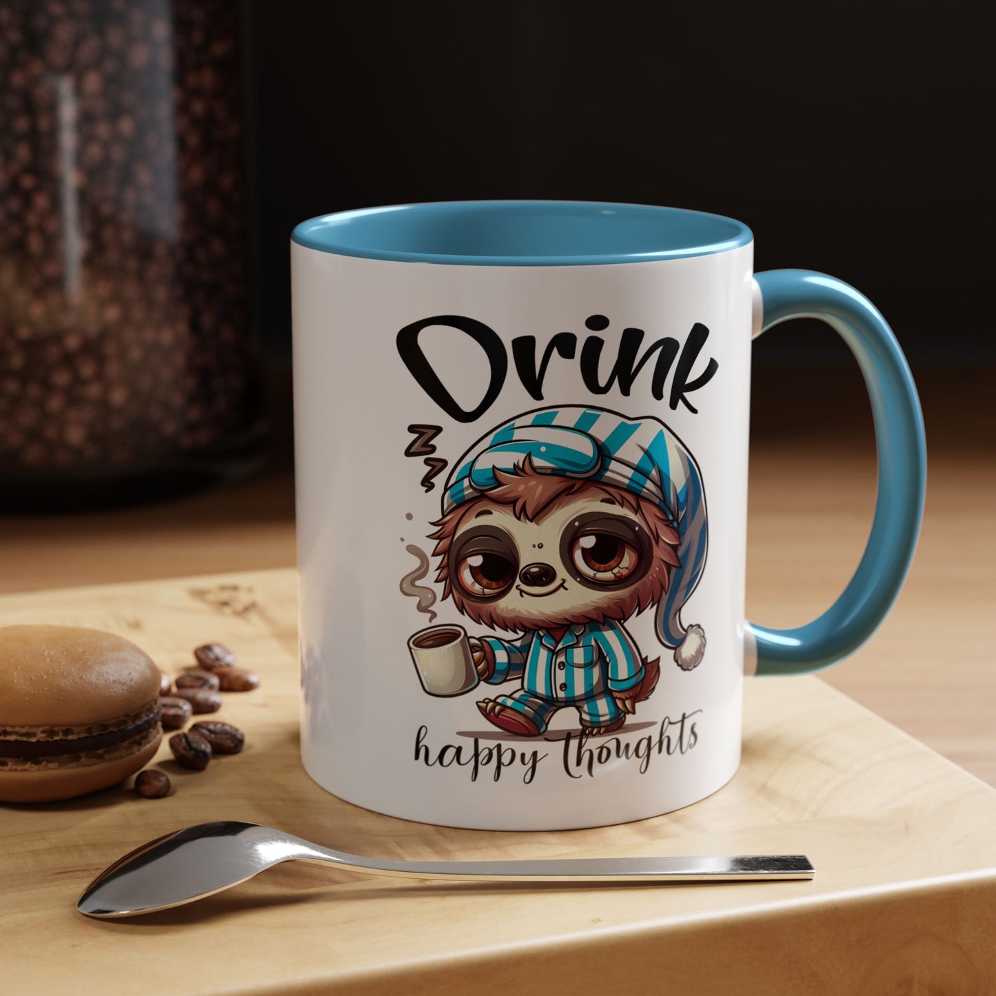 Drink Happy Thoughts Sloth Accent Coffee Mug – Perfect for Cozy Moments and Happy Thoughts