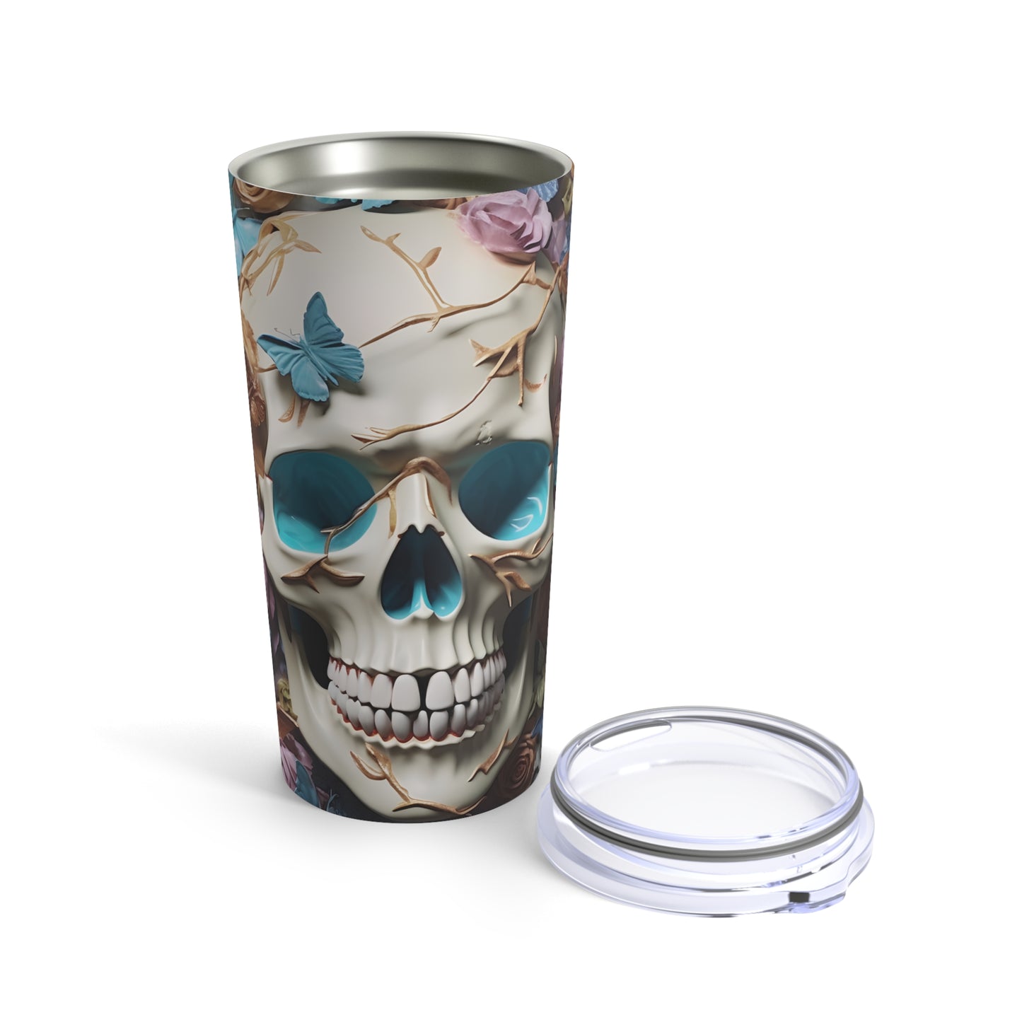 Skull Butterfly 2 Skinny Steel Tumbler with Straw, 20oz