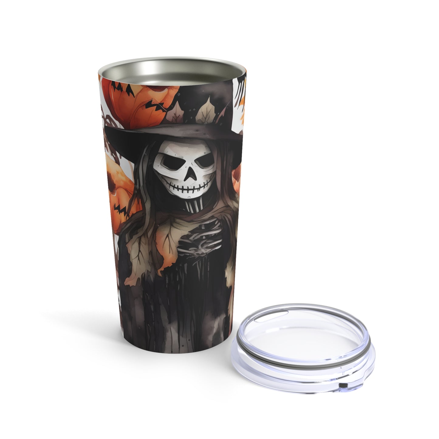 Skeleton Scarecrow Skinny Steel Tumbler with Straw, 20oz