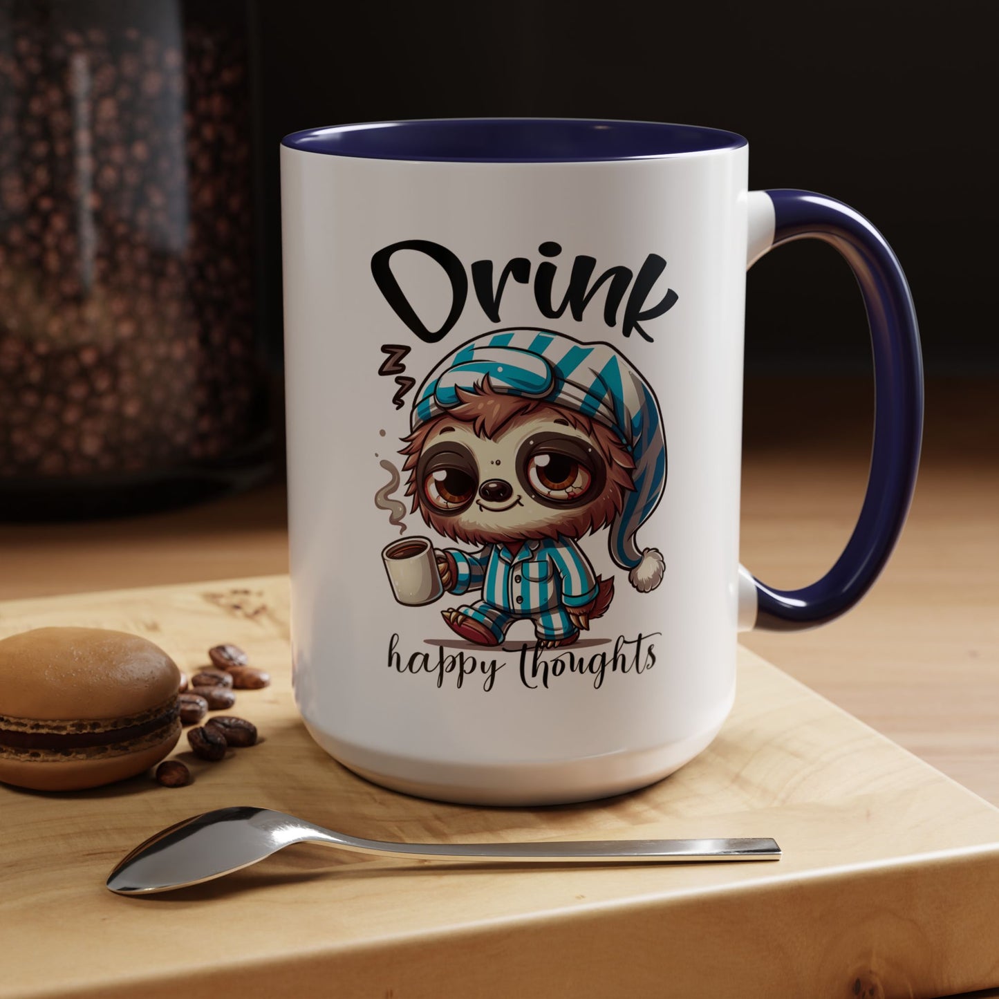 Drink Happy Thoughts Sloth Accent Coffee Mug – Perfect for Cozy Moments and Happy Thoughts