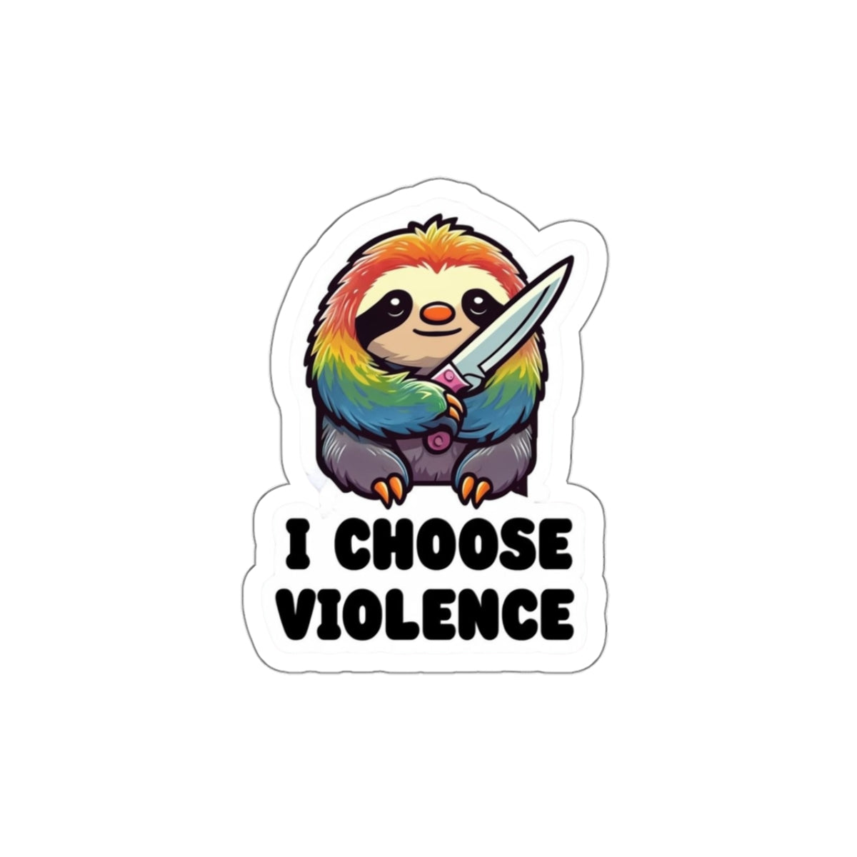 Funny Sloth Kiss-Cut Sticker - "I Choose Violence" - Cute and Quirky Decor for Laptops, Water Bottles, and More