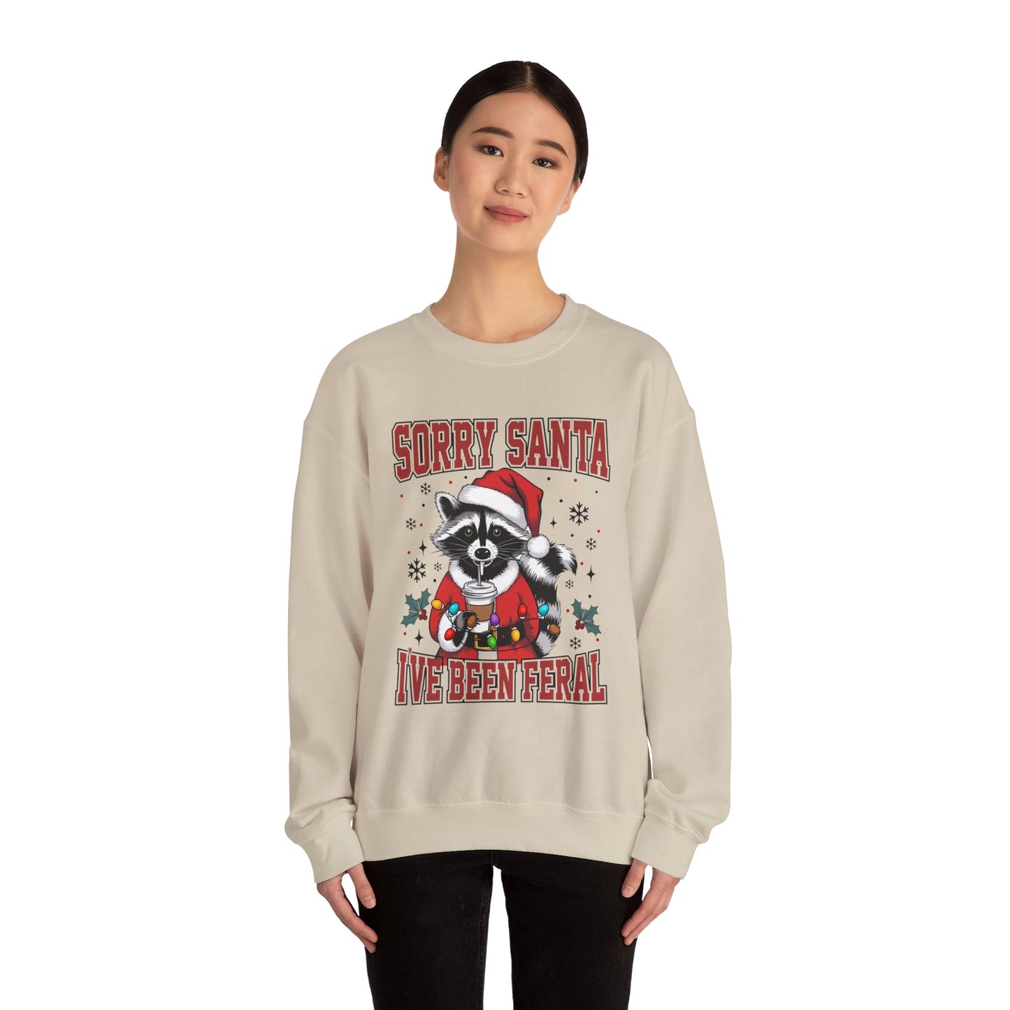 Funny Feral Raccoon Christmas Sweatshirt - Sorry Santa Unisex Crewneck