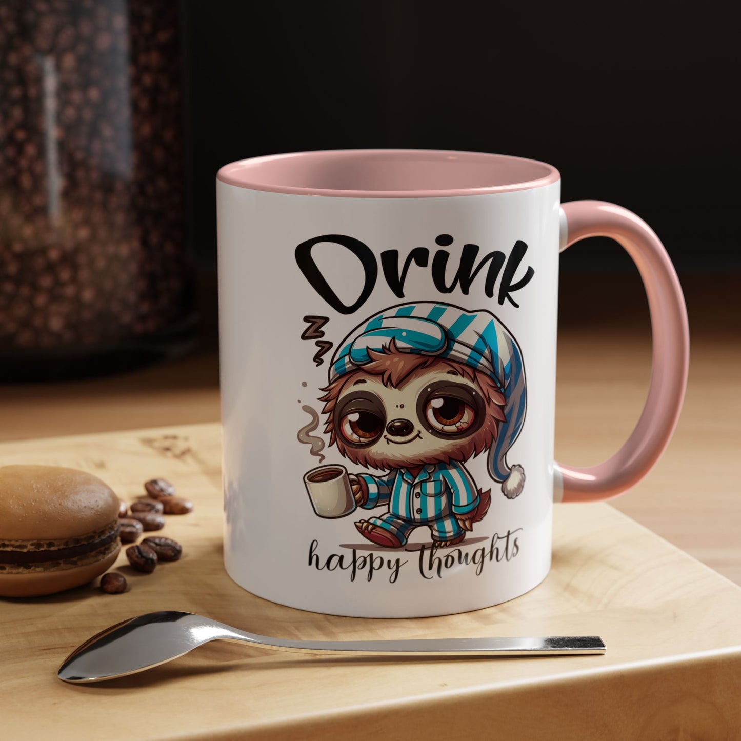 Drink Happy Thoughts Sloth Accent Coffee Mug – Perfect for Cozy Moments and Happy Thoughts