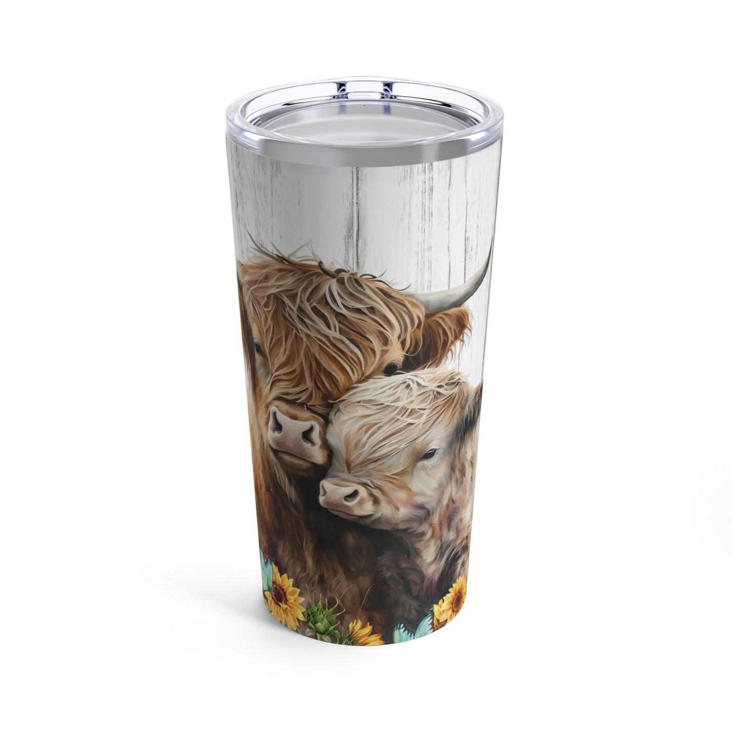 Highland Cow sunflower Skinny Steel Tumbler with Straw, 20oz