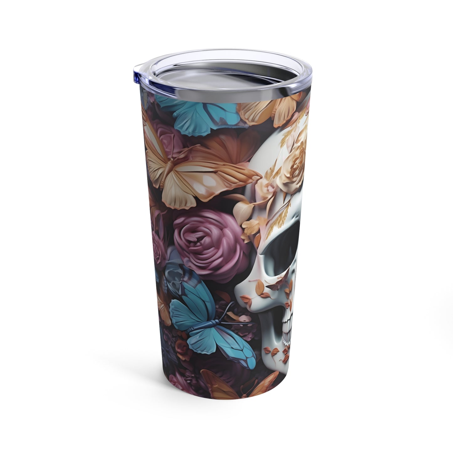 Skull and Butterfly 1 Skinny Steel Tumbler with Straw, 20oz