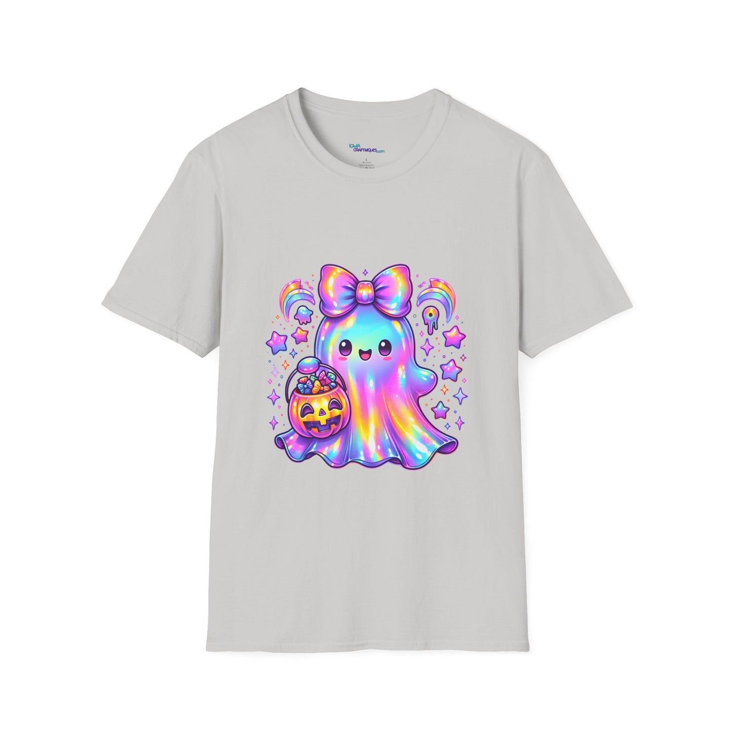 Cute Ghost Halloween T-Shirt, Unisex Softstyle Tee, Rainbow Spirit Shirt, Kawaii Apparel, Fall Fashion, Halloween Costume Must-Have