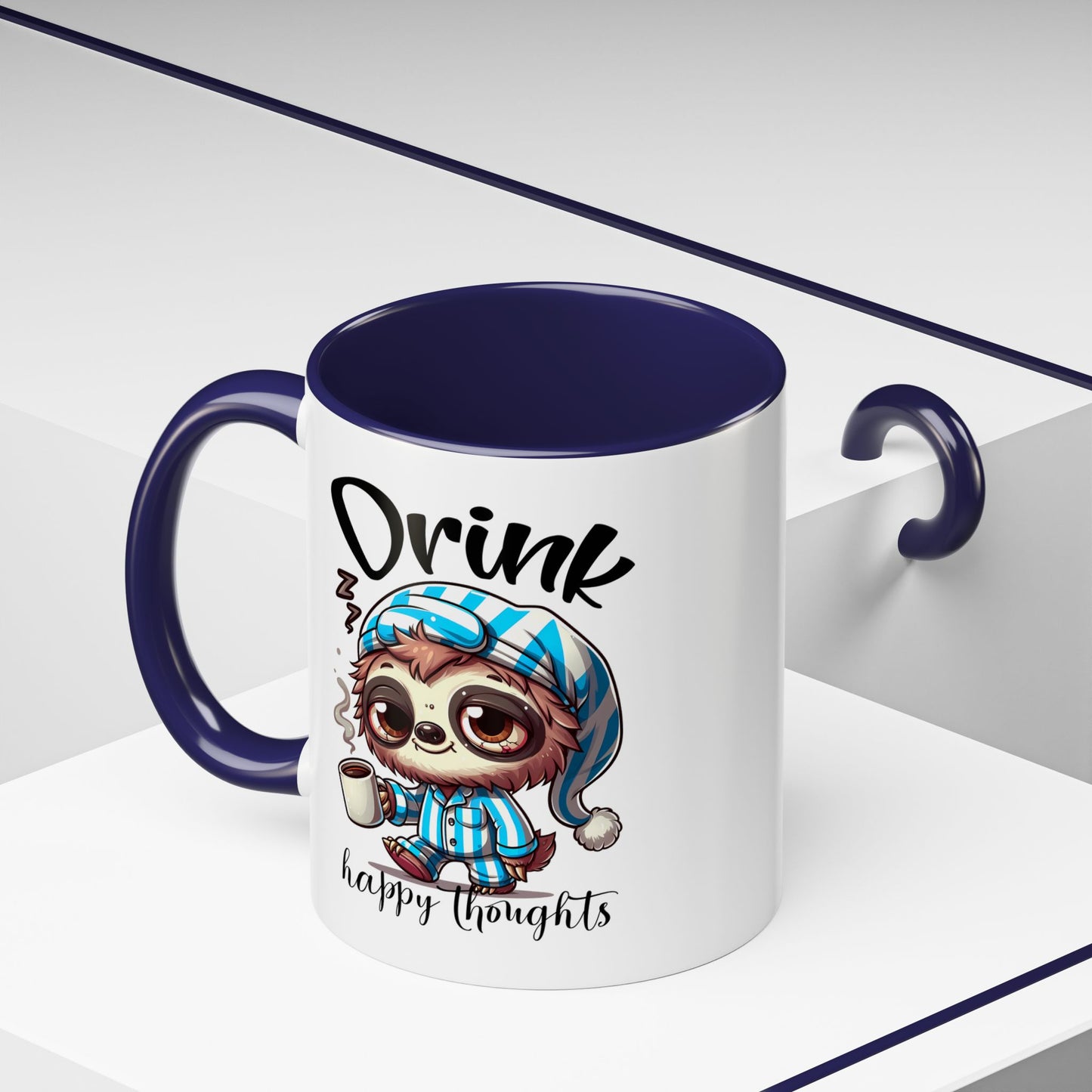 Drink Happy Thoughts Sloth Accent Coffee Mug – Perfect for Cozy Moments and Happy Thoughts