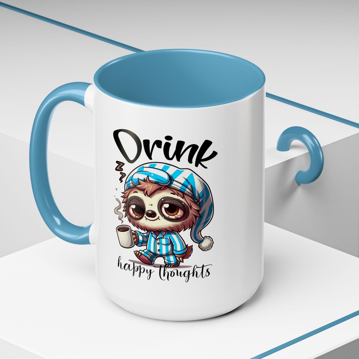 Drink Happy Thoughts Sloth Accent Coffee Mug – Perfect for Cozy Moments and Happy Thoughts