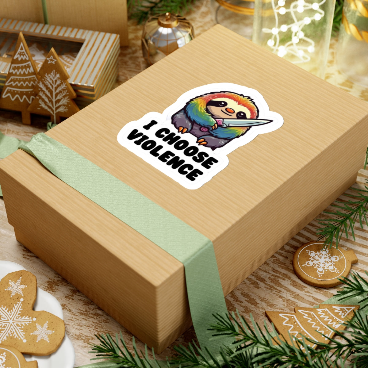Funny Sloth Kiss-Cut Sticker - "I Choose Violence" - Cute and Quirky Decor for Laptops, Water Bottles, and More