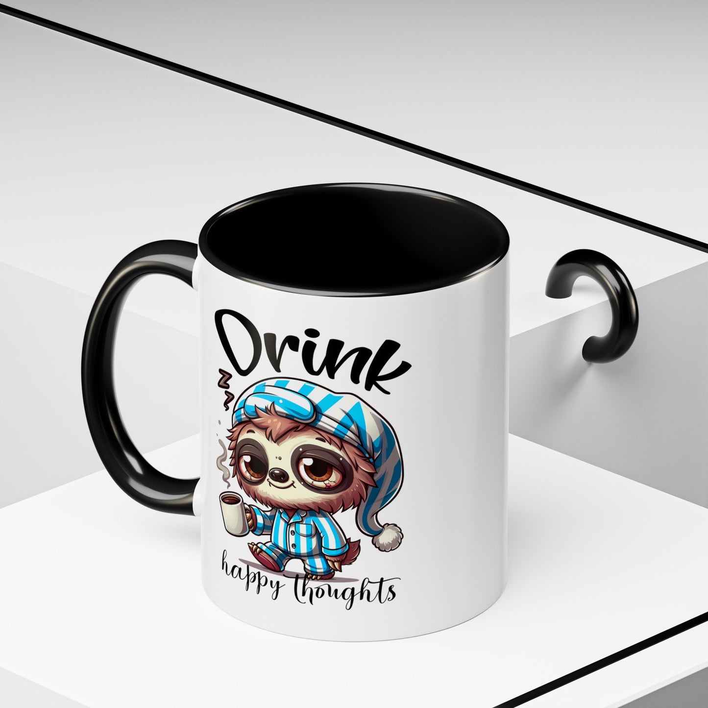 Drink Happy Thoughts Sloth Accent Coffee Mug – Perfect for Cozy Moments and Happy Thoughts