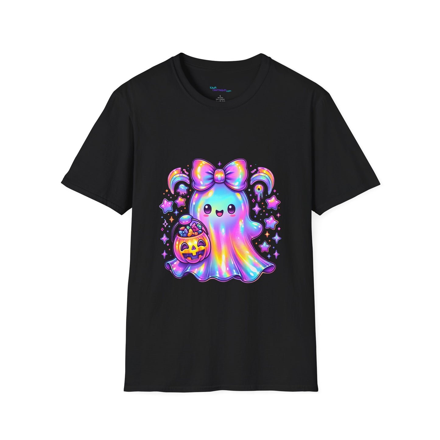 Cute Ghost Halloween T-Shirt, Unisex Softstyle Tee, Rainbow Spirit Shirt, Kawaii Apparel, Fall Fashion, Halloween Costume Must-Have
