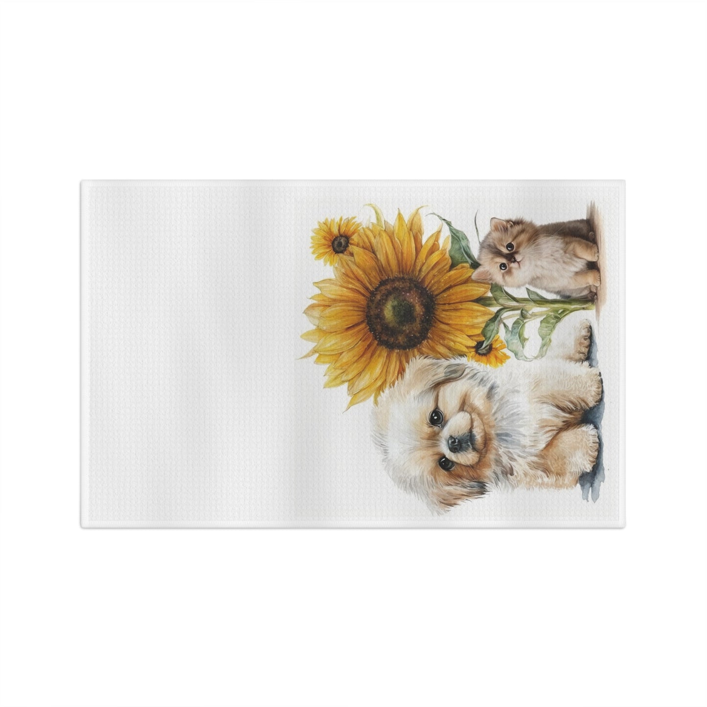 Sunflower puppy and kitten Soft Tea Towel