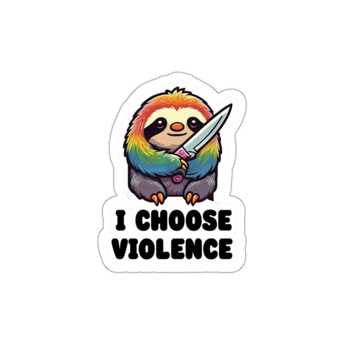 Funny Sloth Kiss-Cut Sticker - "I Choose Violence" - Cute and Quirky Decor for Laptops, Water Bottles, and More