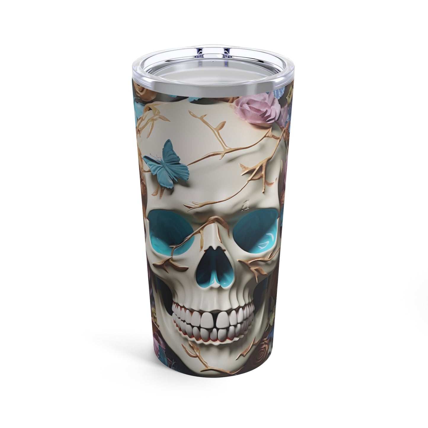 Skull Butterfly 2 Skinny Steel Tumbler with Straw, 20oz