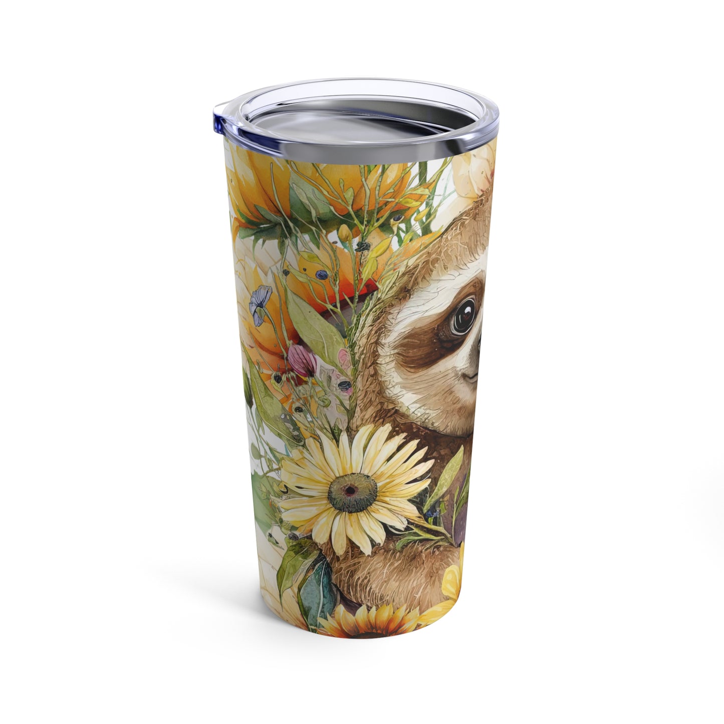 Sunflower Sloth Skinny Steel Tumbler with Straw, 20oz