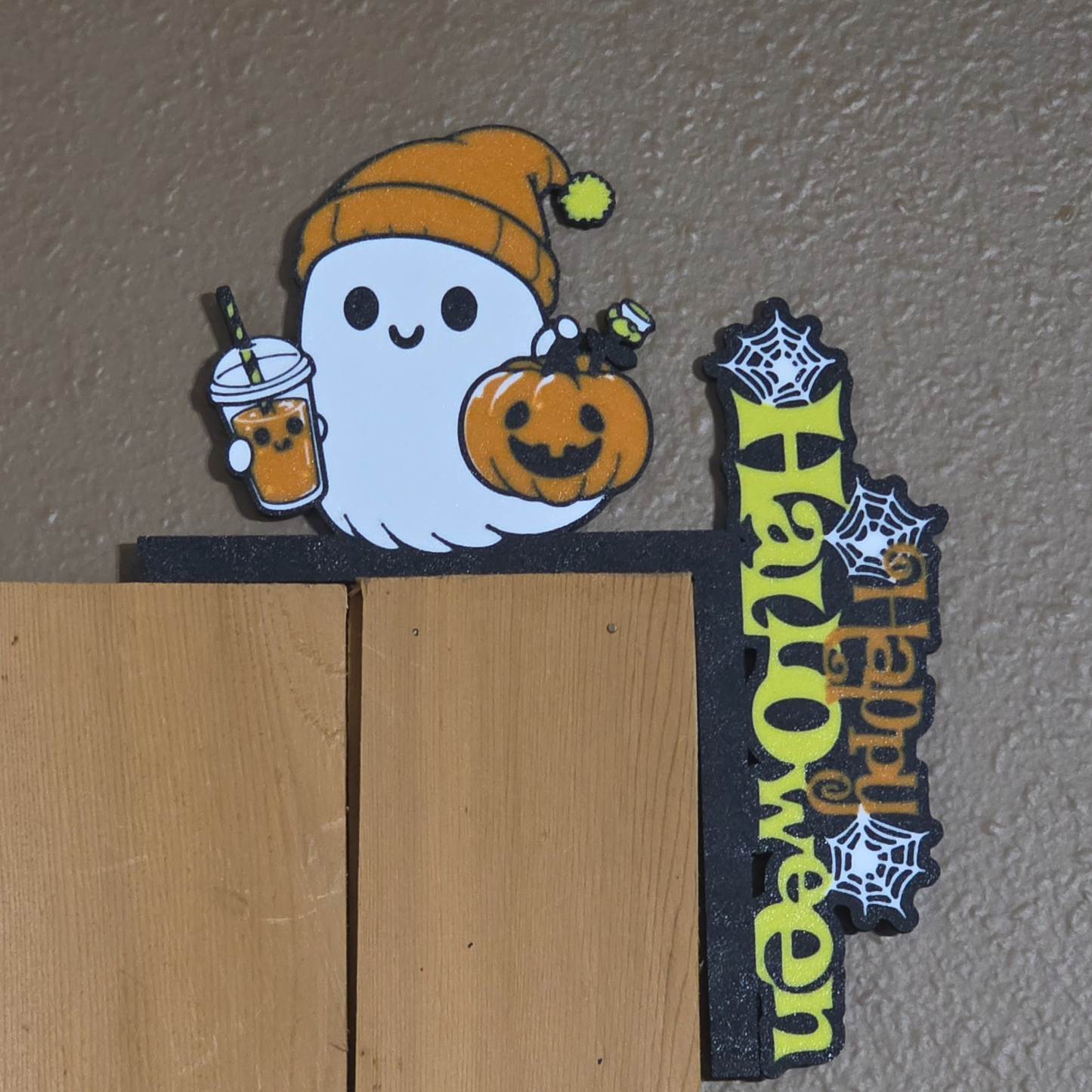 Ghost with Coffee Happy Halloween Door Corner