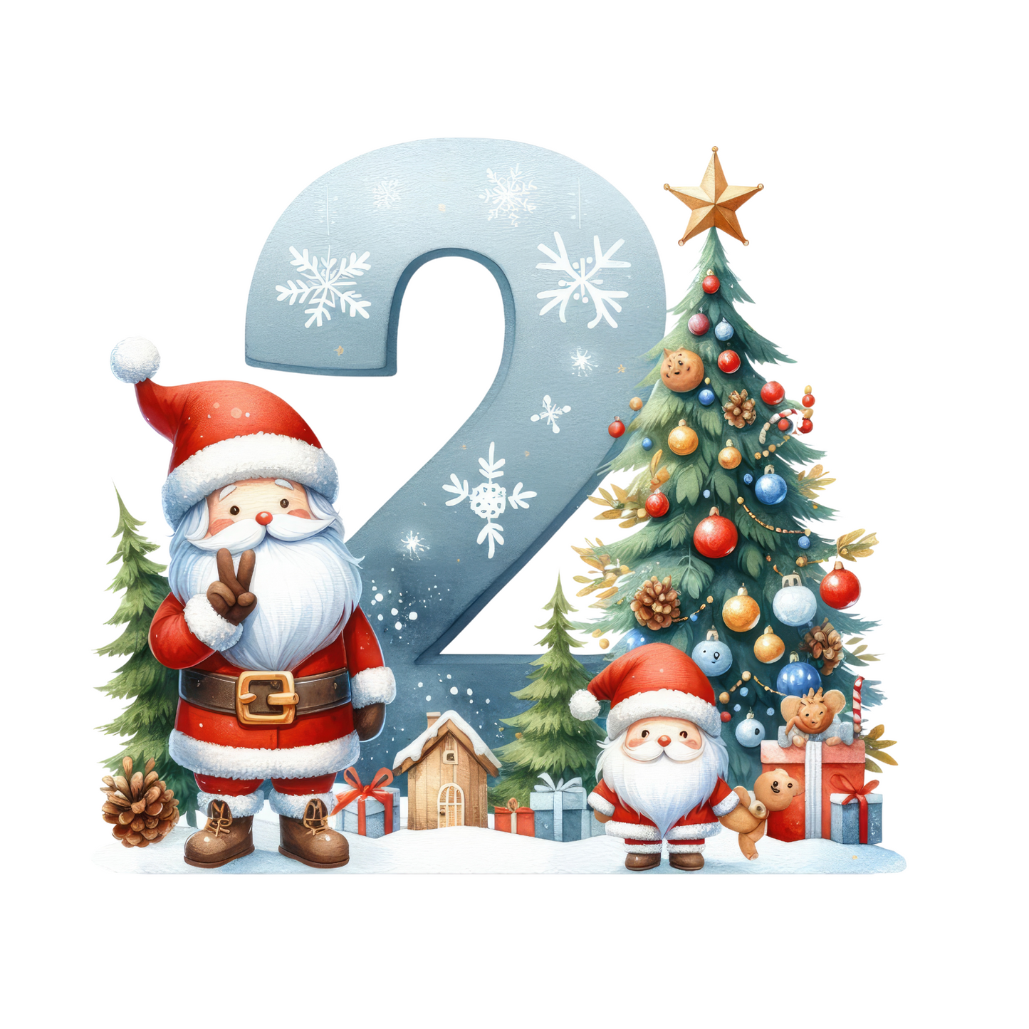 Customizable Clipart Santa Number Ornaments