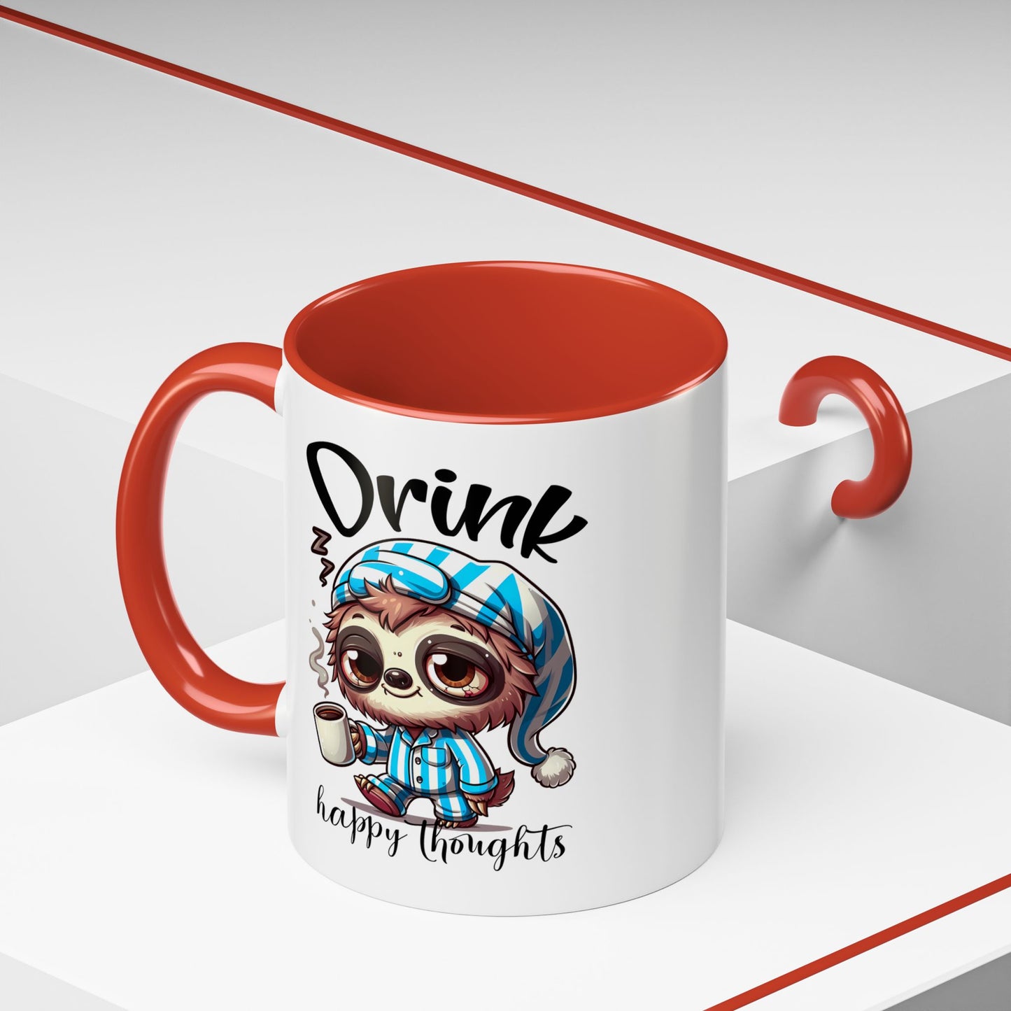 Drink Happy Thoughts Sloth Accent Coffee Mug – Perfect for Cozy Moments and Happy Thoughts