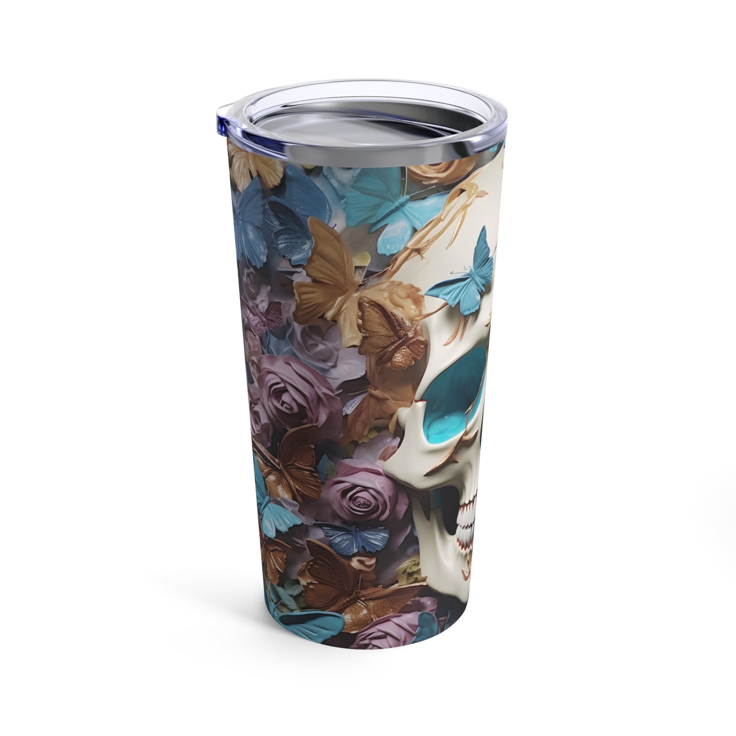 Skull Butterfly 2 Skinny Steel Tumbler with Straw, 20oz