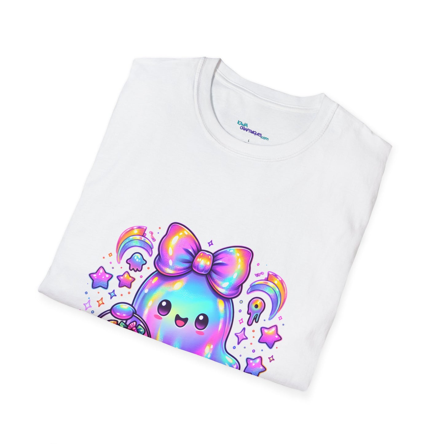 Cute Ghost Halloween T-Shirt, Unisex Softstyle Tee, Rainbow Spirit Shirt, Kawaii Apparel, Fall Fashion, Halloween Costume Must-Have