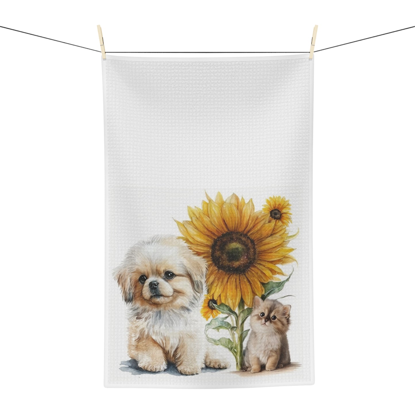Sunflower puppy and kitten Soft Tea Towel