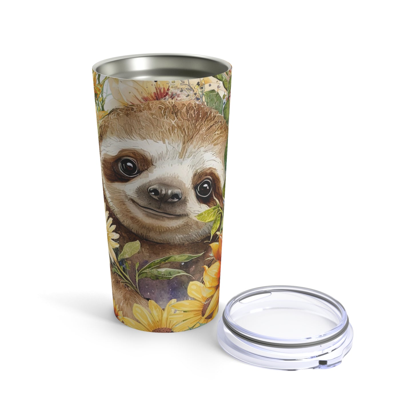 Sunflower Sloth Skinny Steel Tumbler with Straw, 20oz