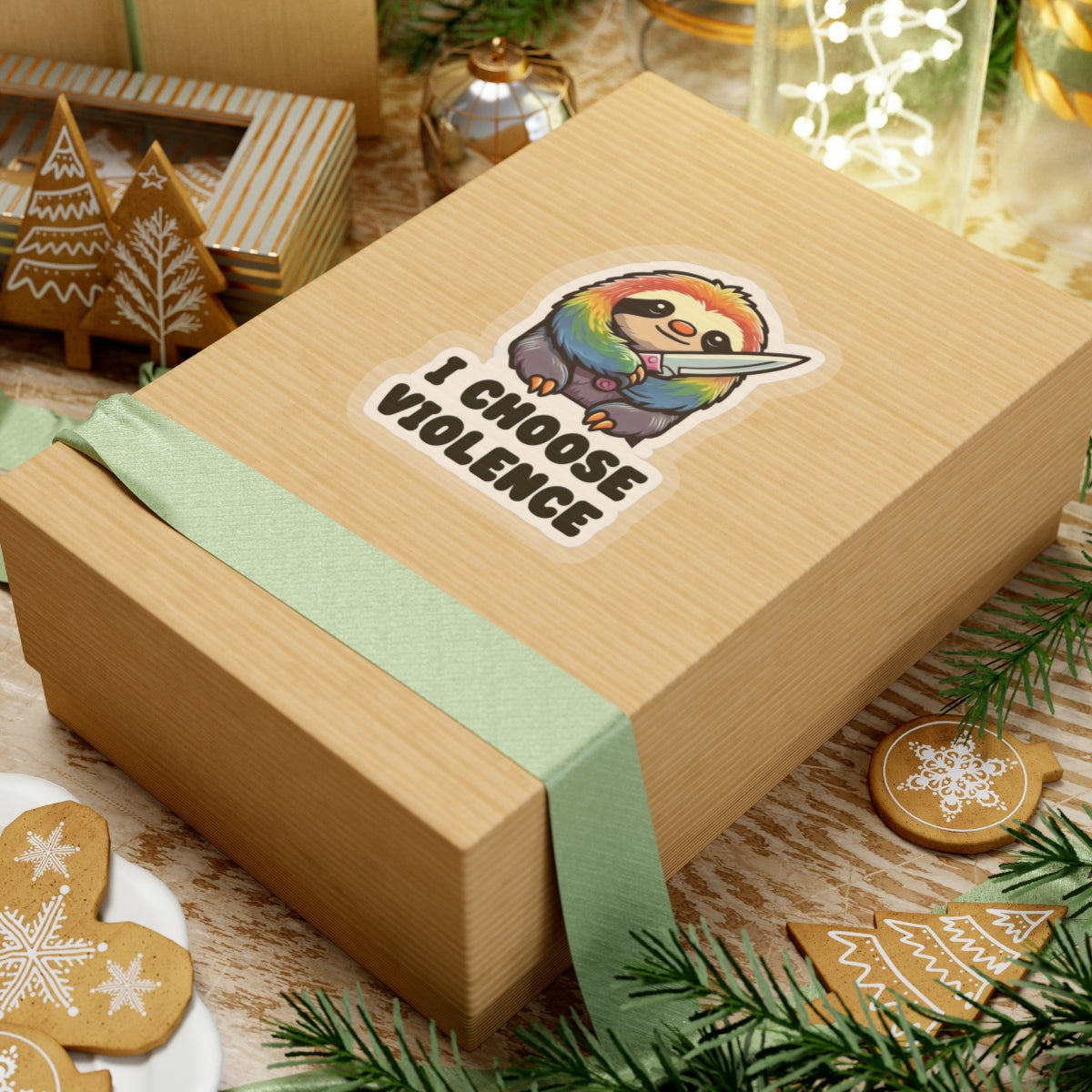 Funny Sloth Kiss-Cut Sticker - "I Choose Violence" - Cute and Quirky Decor for Laptops, Water Bottles, and More
