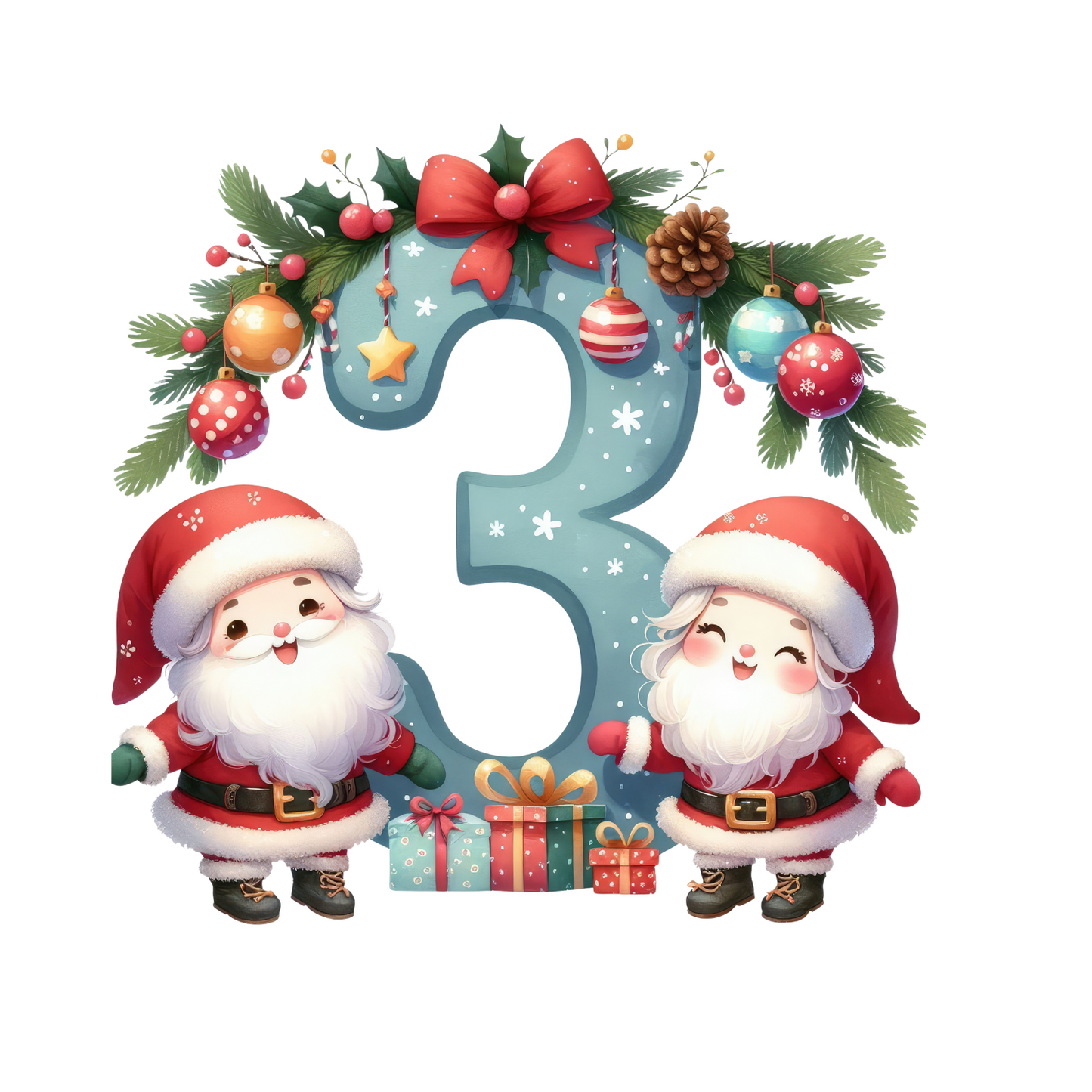 Customizable Clipart Santa Number Ornaments