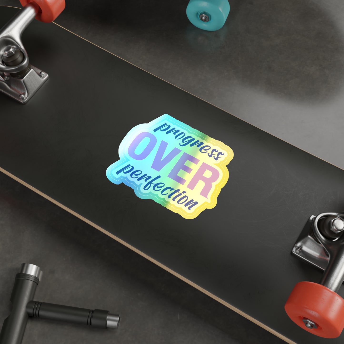 Holographic Die-Cut Stickers | 'Progress Over Perfection' Motivational Decals for Teens & Adults