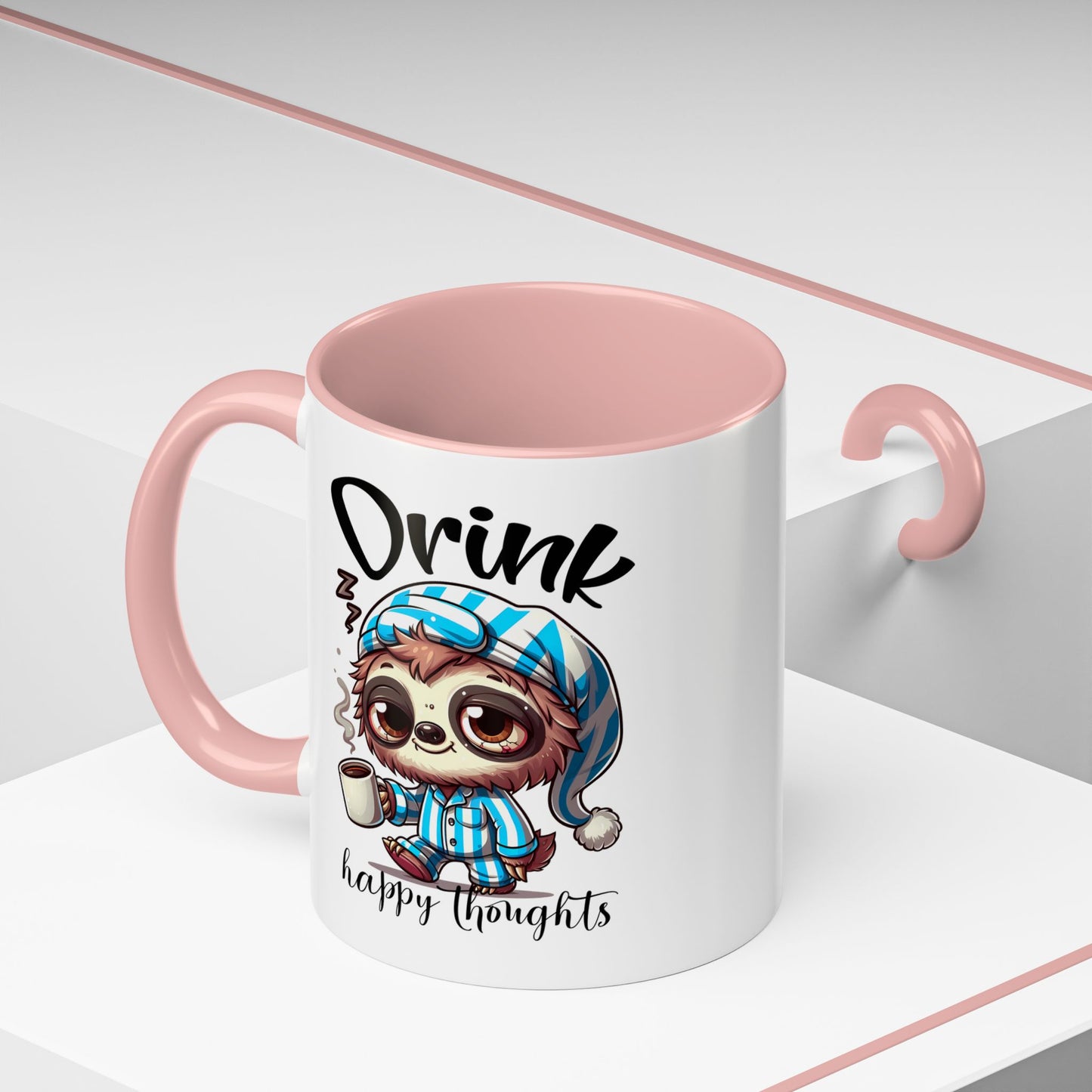 Drink Happy Thoughts Sloth Accent Coffee Mug – Perfect for Cozy Moments and Happy Thoughts