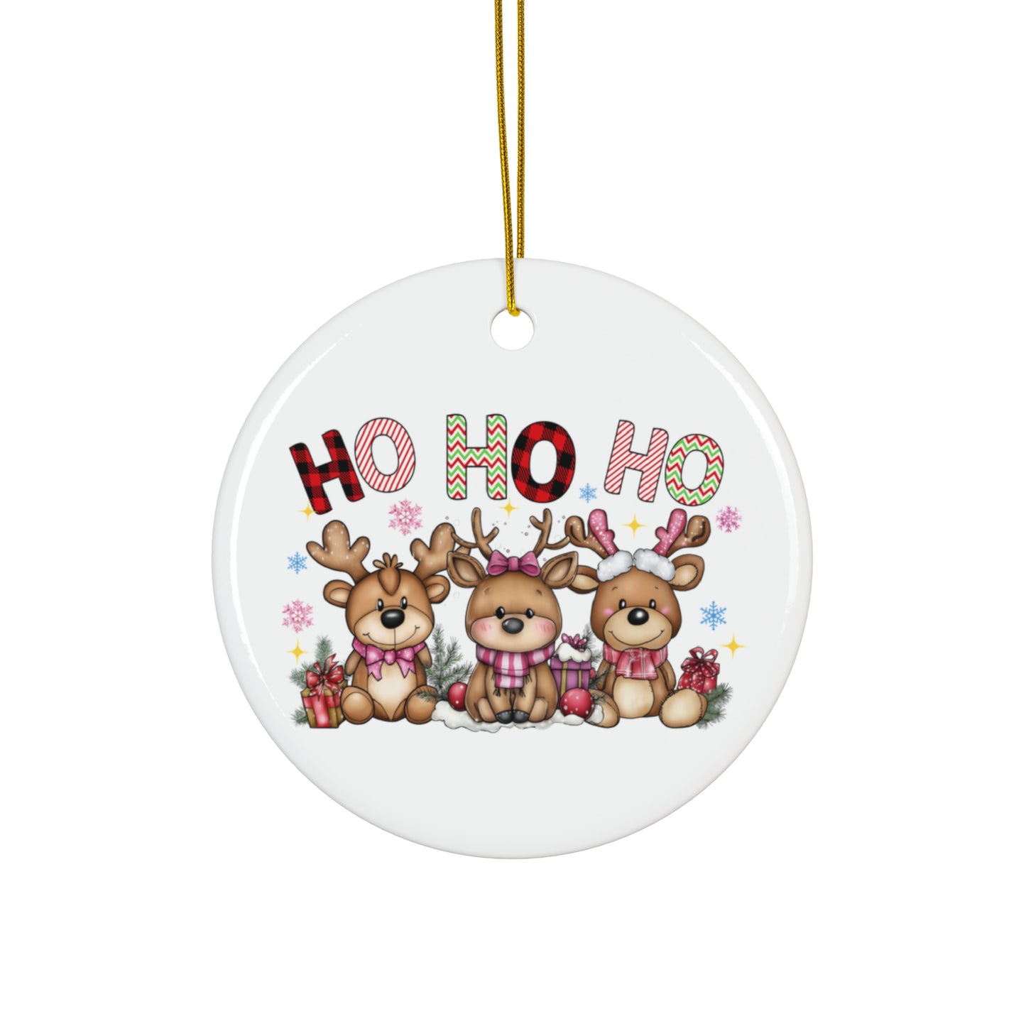 Festive Ceramic Ornament - 'HO HO HO' Reindeer Design for Christmas