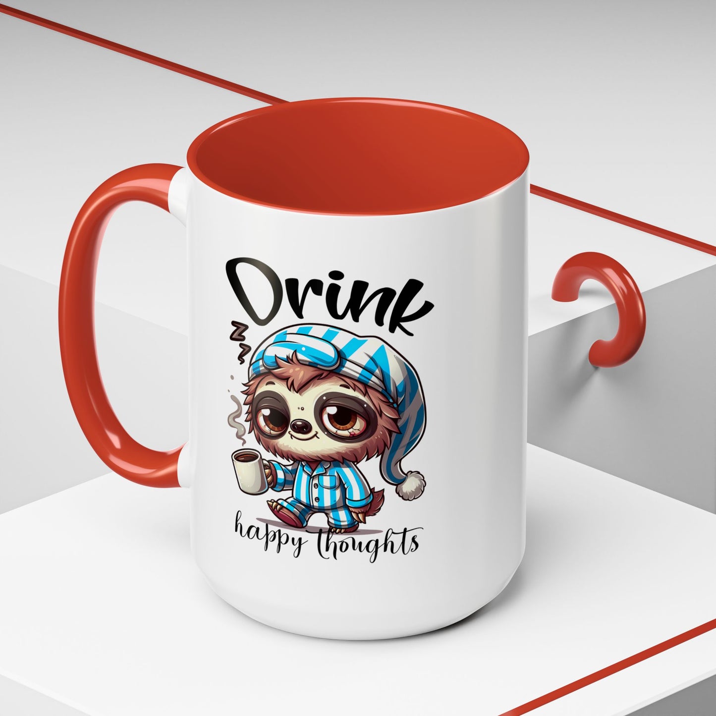 Drink Happy Thoughts Sloth Accent Coffee Mug – Perfect for Cozy Moments and Happy Thoughts