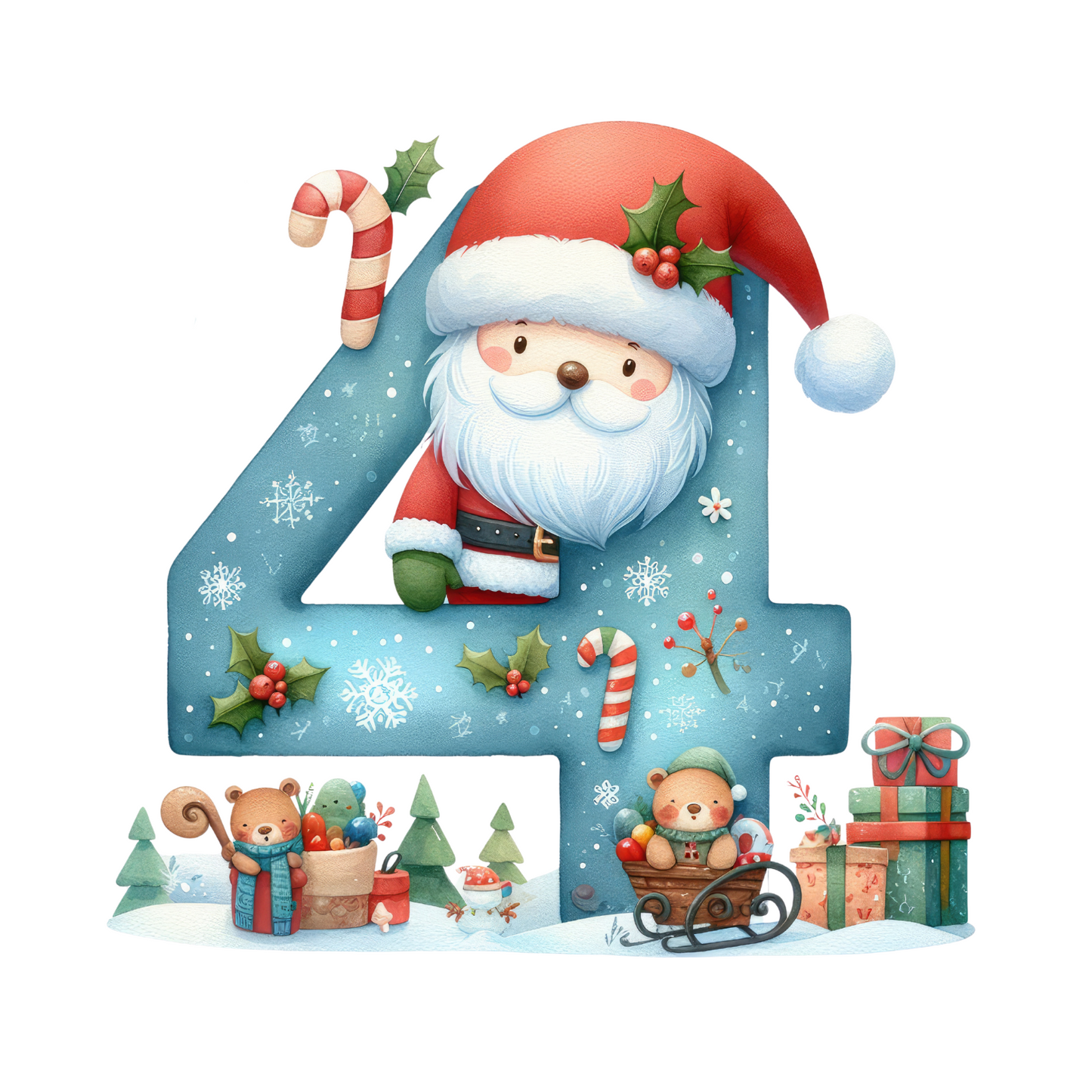 Customizable Clipart Santa Number Ornaments