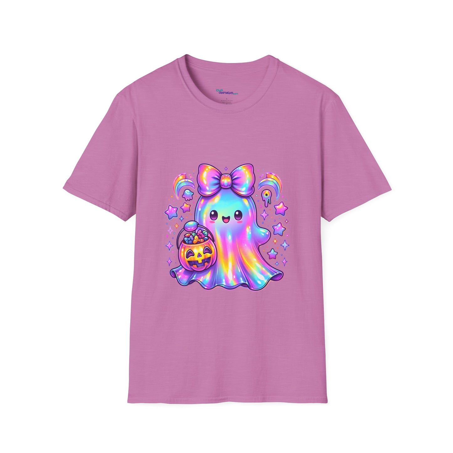 Cute Ghost Halloween T-Shirt, Unisex Softstyle Tee, Rainbow Spirit Shirt, Kawaii Apparel, Fall Fashion, Halloween Costume Must-Have
