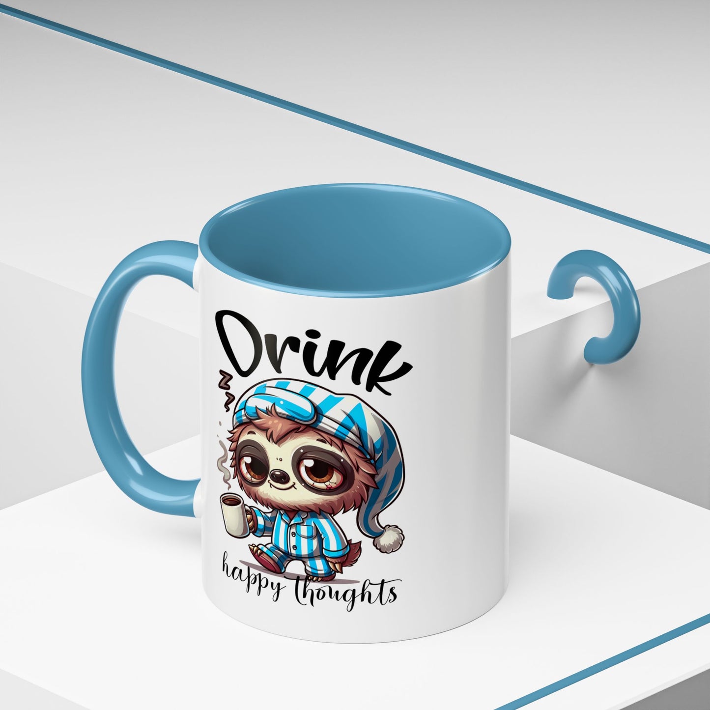 Drink Happy Thoughts Sloth Accent Coffee Mug – Perfect for Cozy Moments and Happy Thoughts