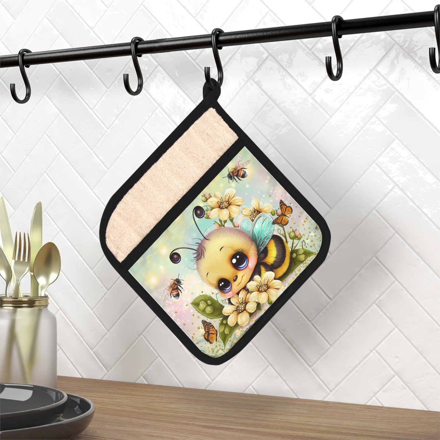 Cute Bee Pot Holder with Pocket