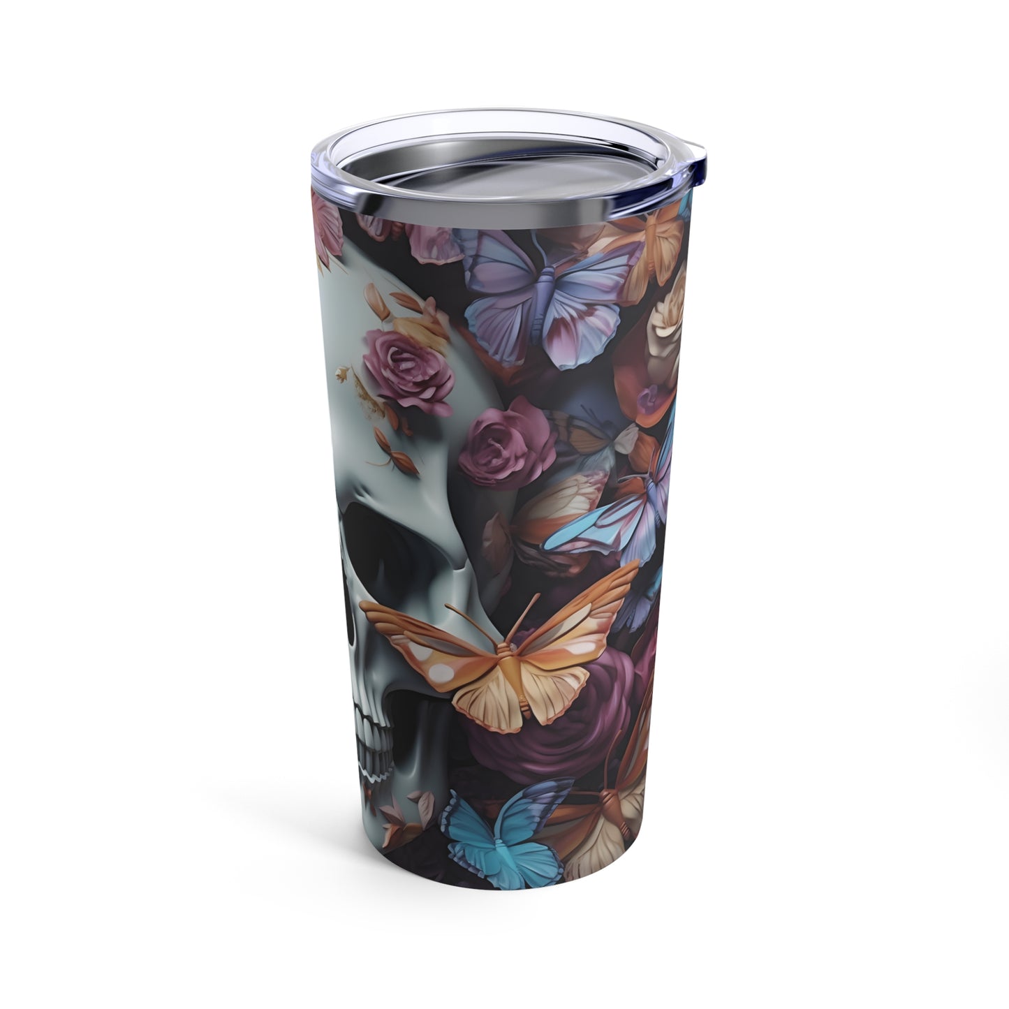 Skull and Butterfly 1 Skinny Steel Tumbler with Straw, 20oz