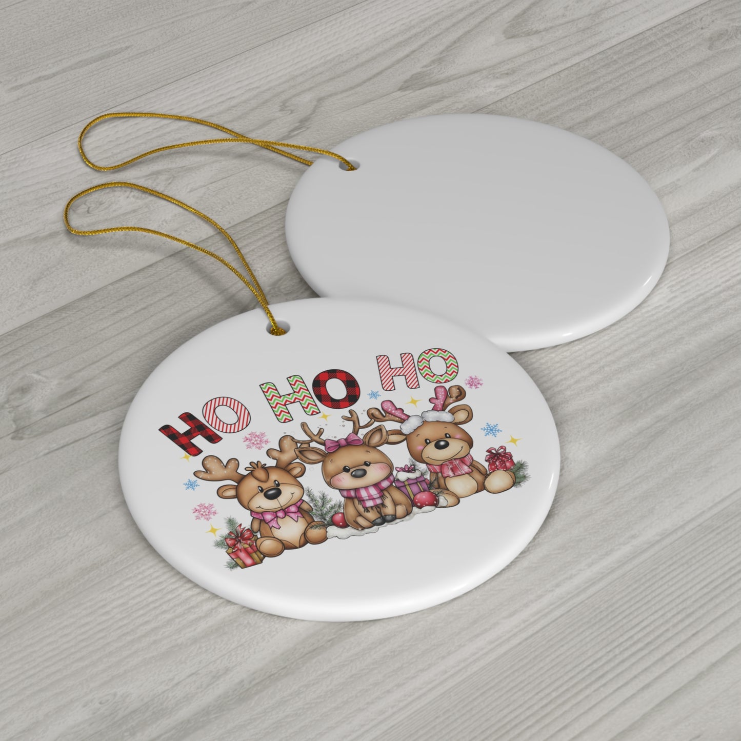 Festive Ceramic Ornament - 'HO HO HO' Reindeer Design for Christmas